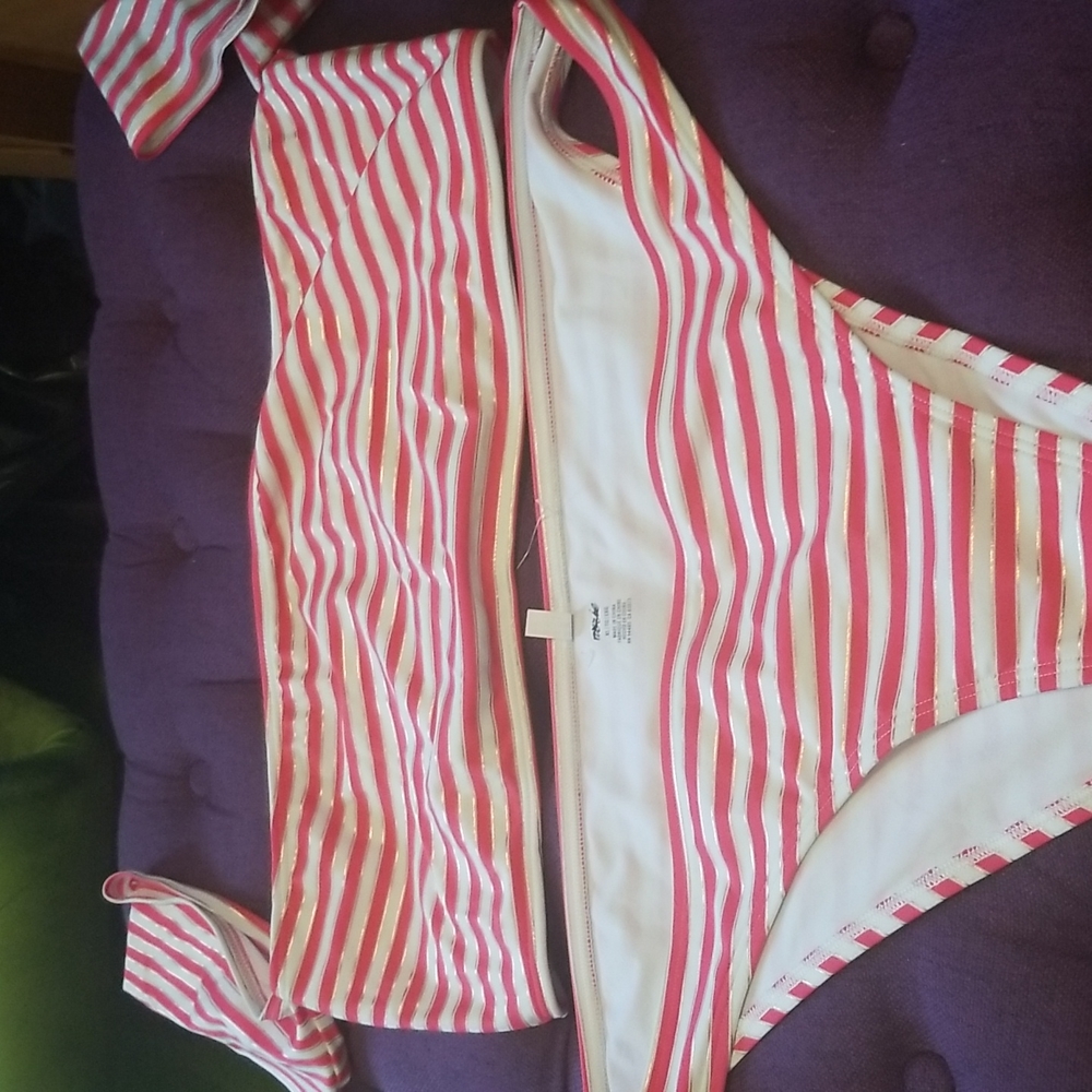 Red and white candy cane striped bikini